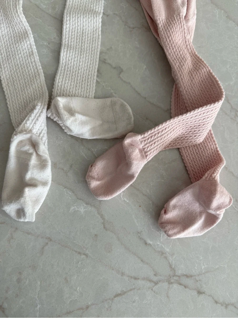 H&M Ribbed Knee-High Tights in Cream and Blush Pink